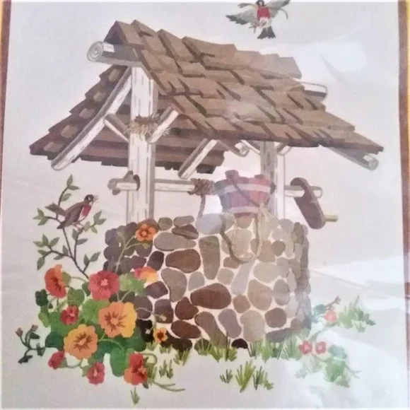 VTG Embroidery Kit Wishing Well Sunset Stitchery NEW Retro Cross Stitch Craft - Picture 2 of 4